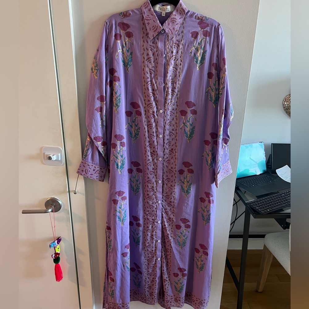 Handpainted lilac Floral Button-Up Dress